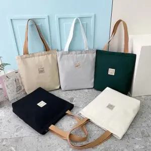 사계절 귀여운 곰돌이 라벨 깔끔 캔버스 토트 에코백 여성토트백 미니손가방