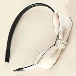 여성 진주리본 얇은 머리띠 1P 쉬폰 깔끔한 헤어밴드 리본머리띠 쉬폰리본머리띠