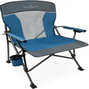 블랙 시에라 접이식 캠핑 의자 패딩 처리된 팔걸이와 메쉬 통풍구가 있는 헤비 듀티 하이백 잔디 시트