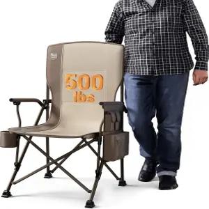 팀버 리지 오버사이즈 접이식 캠핑 의자 성인용 하이백 헤비 듀티 컵 홀더 사이드 포켓 쿨러 최대