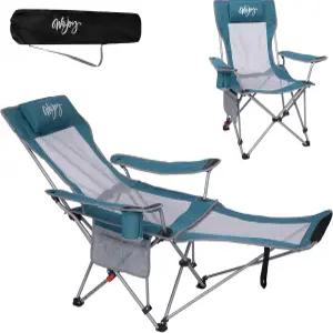 성인용 풋레스트가 있는 2-in-1 리클라이닝 캠핑 의자 등받이 조절 가능한 접이식 라운지 경량 야외용 헤비