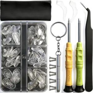 안경 코 패드 GOTOBA 22쌍 스크루인 드라이버 핀셋 천 작은 나사가 포함된 업그레이드된 교체 키트