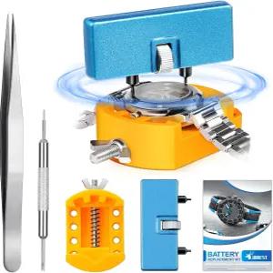 JOREST 시계 배터리 교체 도구 키트 회전 오픈 커버용 렌치 백 리무버 홀더가 있는 케이스 오프너 세트
