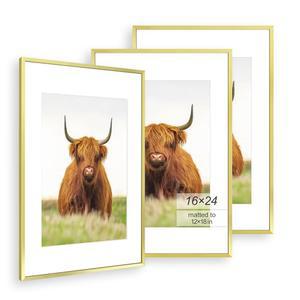 골든 스테이트 아트 16x24 포스터 금색 사진 테두리 디스플레이 세트 3개 세로 슬림 액자 매트가 가로 벽걸이 12x18