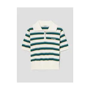 에잇세컨즈 8SECONDS 멀티 스트라이프 카라니트 풀오버 그린 1725041