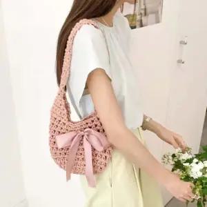 여성 미니 숄더백 니트백 리본 귀여운 가방 연핑크