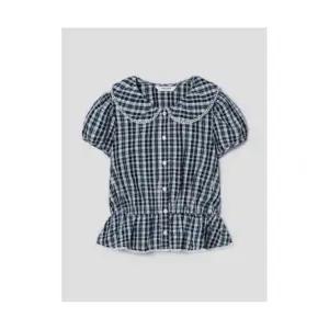 에잇세컨즈 8SECONDS 체크 캡소매 블라우스 블루 1724947