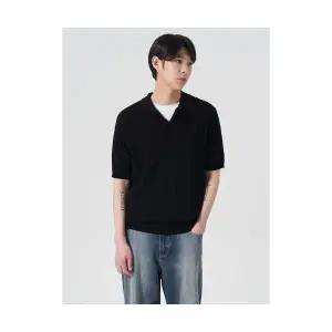 에잇세컨즈 8SECONDS 꽈배기 변형 반소매 카라 니트 블랙 264451FY15 1724861