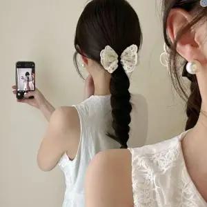 예쁜 꽃무늬 레이스 나비 머리끈