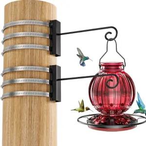 2팩 새 모이통 걸이 후크 조절 가능한 클립 링이 있는 폴 마운팅 키트 캠핑 랜턴 랙용 야외 브래킷 야생