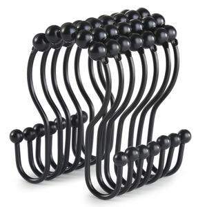 구윈 샤워 커튼 12개 샤워 커튼 링 스테인리스 스틸 블랙 샤워 커튼 샤워 커튼 링 녹 방지 커튼용 미끄럼 방지 이중 샤워 링(블랙)