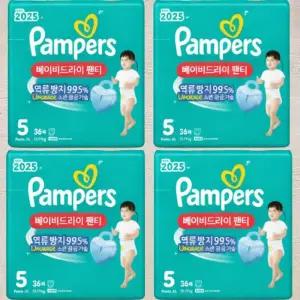 팸퍼스 2025 베이비드라이 팬티형 기저귀 5단계 36매X 4팩