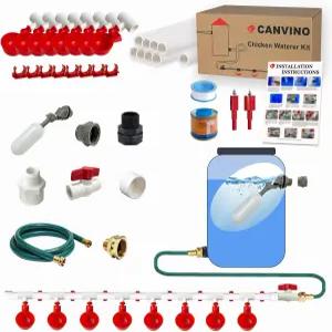 캔버스노 자동 치킨 워터러 시스템 45개 액세서리 포함 컵 플로트 밸브 및 정원 호스가 장착된 완전한 PVC