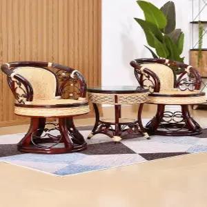 라탄테이블 의자세트 실내용 원목 테이블 발코니 휴식용 회전