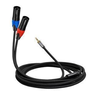 TRS 3.5mm 스테레오 잭-듀얼 XLR Male OFC Aux 오디오 케이블 호일 + 스피커용 호환 편조 차폐