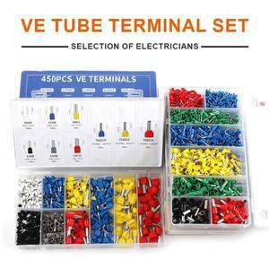280-2120PCS VE 관형 압착 단자 박스형 전기 와이어 케이블 페룰 커넥터 인 절연 배선 키트