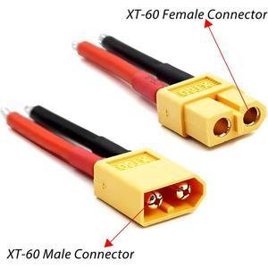 XT60 커넥터 플러그 케이블 - RC Lipo 배터리 드론 카 보트용 호환 12AWG 실리콘 와이어  5쌍 암수