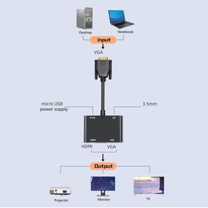 VGA-HDMI 호환 어댑터 3.5mm 오디오 변환기가 포함 VGA 분배기는 프로젝터 HDMI용 호환 듀얼 디스플레이를