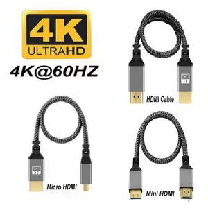 4K 60Hz HDMI 호환 케이블 마이크로 미니 나일론 브레이드 와이어 태블릿 PC TV 카메라 HDTV 용 호환 연장