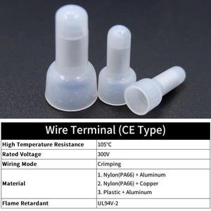 50pcs 와이어 터미널 CE-1 나일론 압력 라인 스플 라이스 자동차 차량용 호환 오디오 케이블 엔드 폐쇄 캡