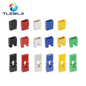 점퍼 캡 단락 회로 간격 2.54mm 블랙 옐로우 블루 레드 블록 핀 커넥터 캡 긴 핸들 100개