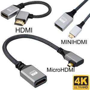 1080P 4K@60HZ V2.0 MicroHDMI/MINIHDMI 미니 마이크로 HDMI Fmale 연장 케이블 카메라용 호환 직선/좌측/