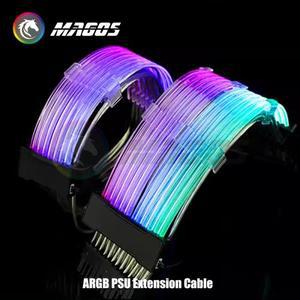 PSU 연장 케이블 RGB ATX 24핀 GPU 8핀 트리플 스트리머 PCI-E 6+2P 듀얼 레인보우 코드 5V 동기화 PC 케이