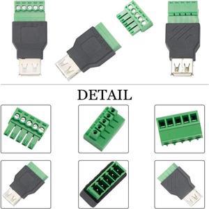 USB 2.0 타입 A 남성/여성 - 5핀 나사형 블록 커넥터 잭 쉴드 포함 USB2.0 터미널 플러그 어댑터 변환기
