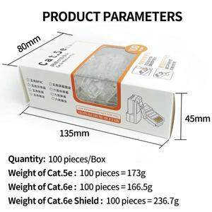 100팩 Cat6 RJ45 플러그 금도금 | LAN 케이블 끝 Cat5e 호환 1000Mbps 기가비트 이더넷 커넥터