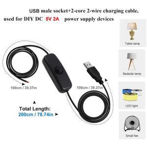 2M DC 2핀 USB 케이블 온/오프 스위치 타입 C 2핀으로 2개의 나사선 없는 전선 충전 커넥터 5V/LED 데스크