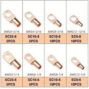 140개 구리 와이어 러그 AWG 2 4 6 8 10 12 배터리 케이블 끝단 80개 열수축 튜브 세트 60개 링 터미널 커