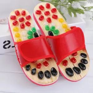 바닥 전체에 배치된 돌기형 알록달록한 스톤 발바닥 자극 마사지 건강 용품 슬리퍼