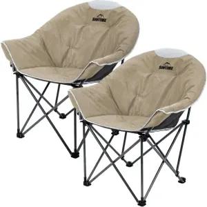 야외 리빙 선타임 오버사이즈 패딩 캠핑 의자 휴대용 편안한 접이식 문 원형 접시 홀더와 가방을 갖춘