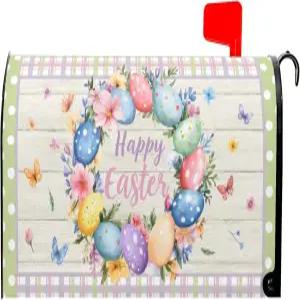 안코디보 부활절 우편함 커버 마그네틱 스탠다드 사이즈 21인치 X 18인치 해피 달걀 화환 홀리데이 랩