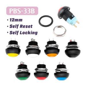 5pcs PBS-33B 셀프 리셋 자동 잠금 DIY 미니 12mm 순간 푸시 버튼 스위치 2Pin 1A DC12V 7 색