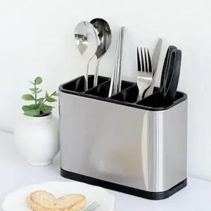 ( )주방 커트러리 조리도구 물빠짐 스텐 사각 4구 수저통 정리함 스텐 물빠짐 사각 수저 꽂이 4구 통 스탠