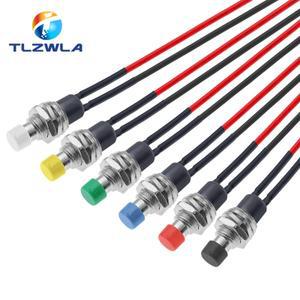 PBS-110 원형 버튼 7mm 1A/250V 3A/125V AC 순간 자체 재설정 푸시 스위치 ON OFF(20cm 와이어 포함)