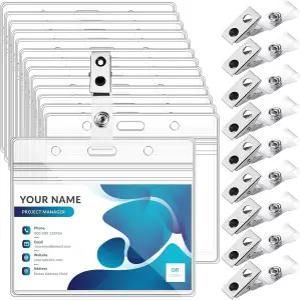 10세트 배지 홀더 및 금속 클립 클리어 수평 이름 태그 ID 카드 있는 방수