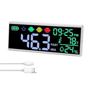 13인치 사운드 데시벨 미터 대형 디스플레이 dB 소음 시간 온도 습도 벽걸이형 데스크탑 소음 수준 모니터 교실 스튜디오 가정용 버저 알람 아이콘 표시기 포함