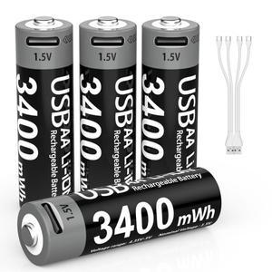 쿠그로 1.5V AA 3400mWh USB 타입-C 충전식 리튬 배터리 (사냥 카메라, 리모컨, 마우스, 스마트 도어락, 장