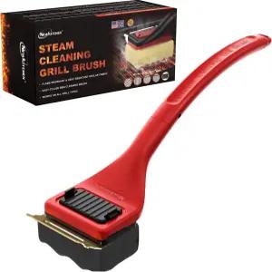 그릴 브러시 브리스틀 프리 스팀 청소 바비큐 교체 가능한 내열 케블라 헤드 스크래퍼 안전 클리너-레드