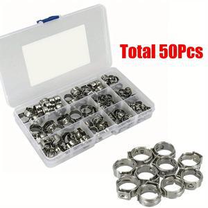 304 스테인리스 스틸 호스 클램프 50개 키트 | 자동차 수도관 가전제품 수리용 7-15.7mm 조절식 클립