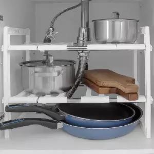 ( )BS 2단 주방선반 화이트 1개 정리 싱크인 하부장 냄비 그릇 수납