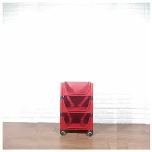 적층식 수납박스 3단)-레드-로라형 적층식수납박스 수납박스 공간박스 수납용박스