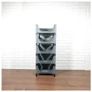 적층식 수납박스 5단)-그레이-고정형 적층식수납박스 수납박스 공간박스 수납용박스