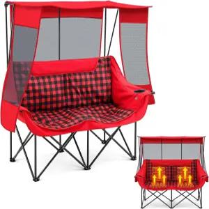 캐노피 그늘이 있는 더블 캠핑 의자 오버사이즈 접이식 루프 낚시를 위한 홀더 포켓이 660파운드의 헤비