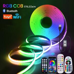 Wifi 블루투스 호환 RGB COB LED 스트립 조명 5V USB 원격 제어 24key 키트 576 유연한 테이프 선형