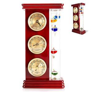 갈릴레오 온도계 기압계 습도계 정밀 쿼츠 시계가 있는 클래식 아날로그 기상 관측소 데코 무선 실내외 날씨 선물