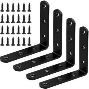 4개의 검은색 스테인리스 스틸 L 브래킷 3 x 인치 금속 코너 브레이스 조인트 헤비 듀티 직각 패스너 나사