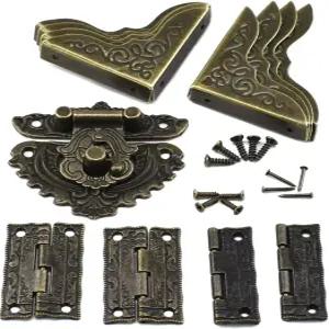 13Pcs 앤티크 각인 래치 해스프 힌지 박스 모서리 보호대 나사 키트 엠보싱 유럽 고딕 스타일로 보석 나무